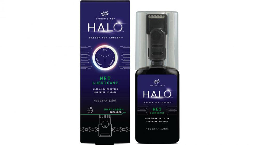 Finish Line Kettenschmiermittel HALO Wet Lube, 120 ml Flasche mit Smart Luber und Ersatz-Pads, Hochleistungs-Kettenschmierstoff für alle Wetterbedingungen: nass, feucht und trocken