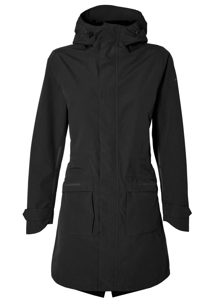 Schwarzer Basil Mosse Damen Regenparka XL, wasserdicht, atmungsaktiv, mit Kapuze und Reflektoren.