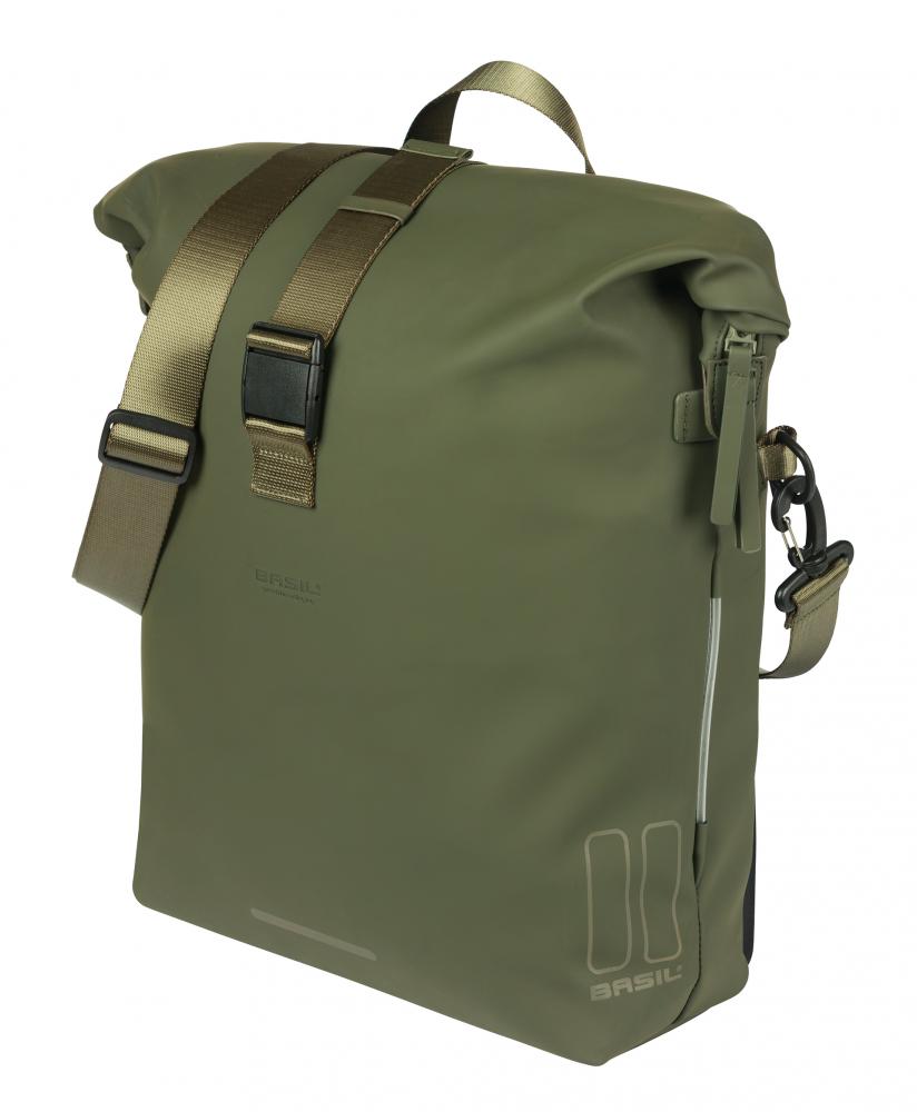 Basil SoHo MIK Studs 17 Liter wasserdichte Fahrrad-Umhängetasche - moss green, mit LED & Organizer