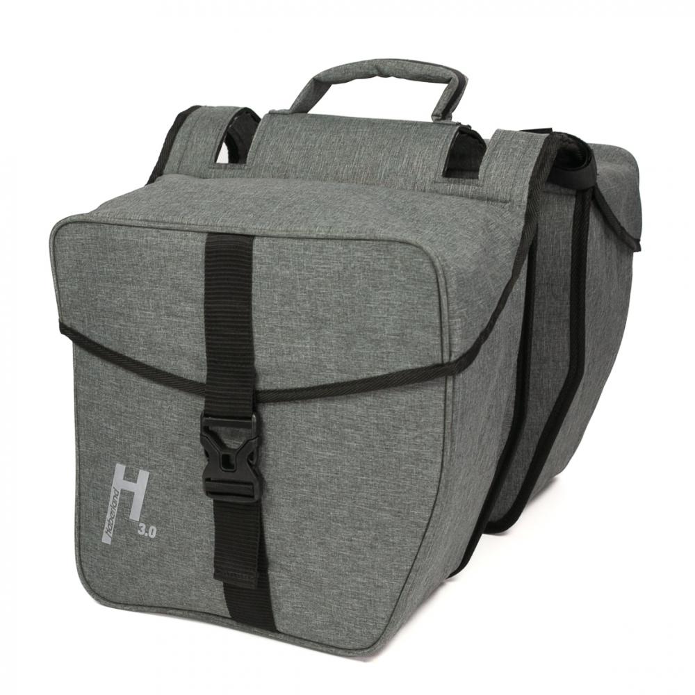 Graue Haberland Doppeltasche 3.0, flexible Fahrradtasche für Alltag und Touren.