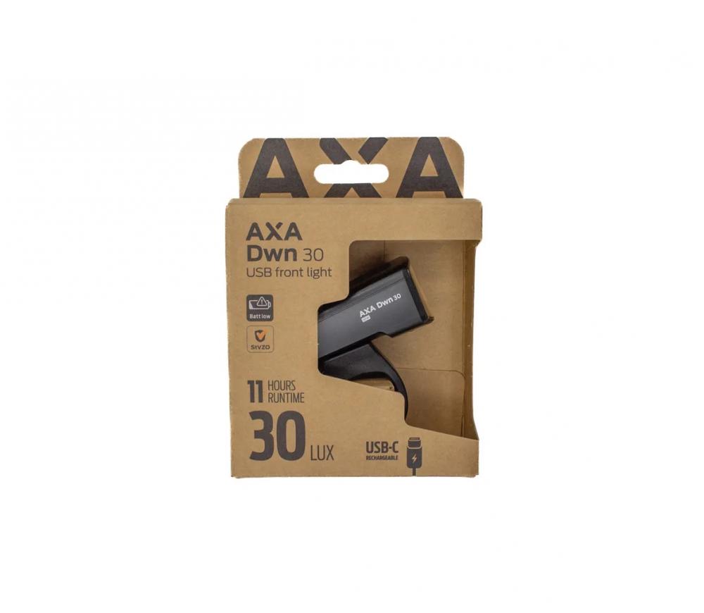 Axa DWN FRONT 30 Akku-LED-Scheinwerfer - 30 Lux Fahrradlampe mit USB-C Schwarz