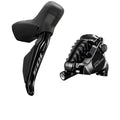 SHIMANO 105 R7170 HR hydraulische Rennrad-Scheibenbremse, Bremshebel und Bremssattel in Schwarz.