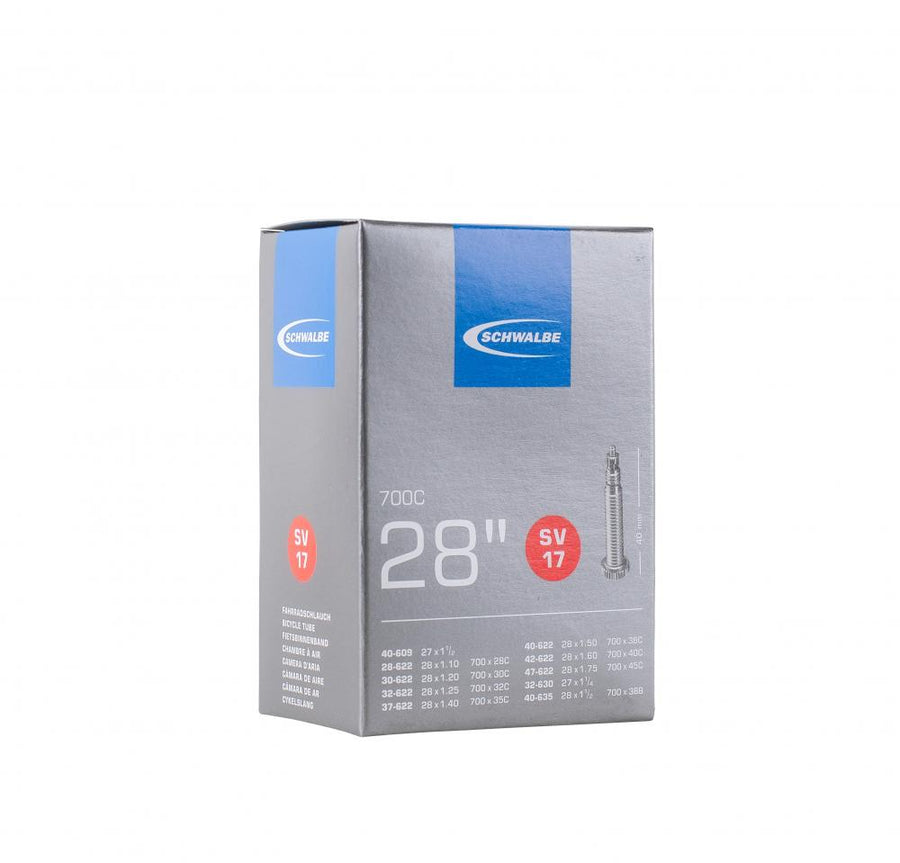 Schwalbe SV17 Fahrradschlauch 28\" (700C), 40 mm Sclaverandventil, Reifenbreiten 28-47 mm (28x1.10-1.75\"), extrem luftdruckstabil und langlebig