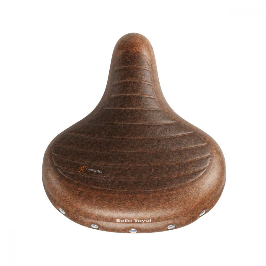 Brauner Selle Royal Drifter Plus Relaxed Sattel mit Royalgel, doppelten Federn und Metallnieten, wasserabweisend.
