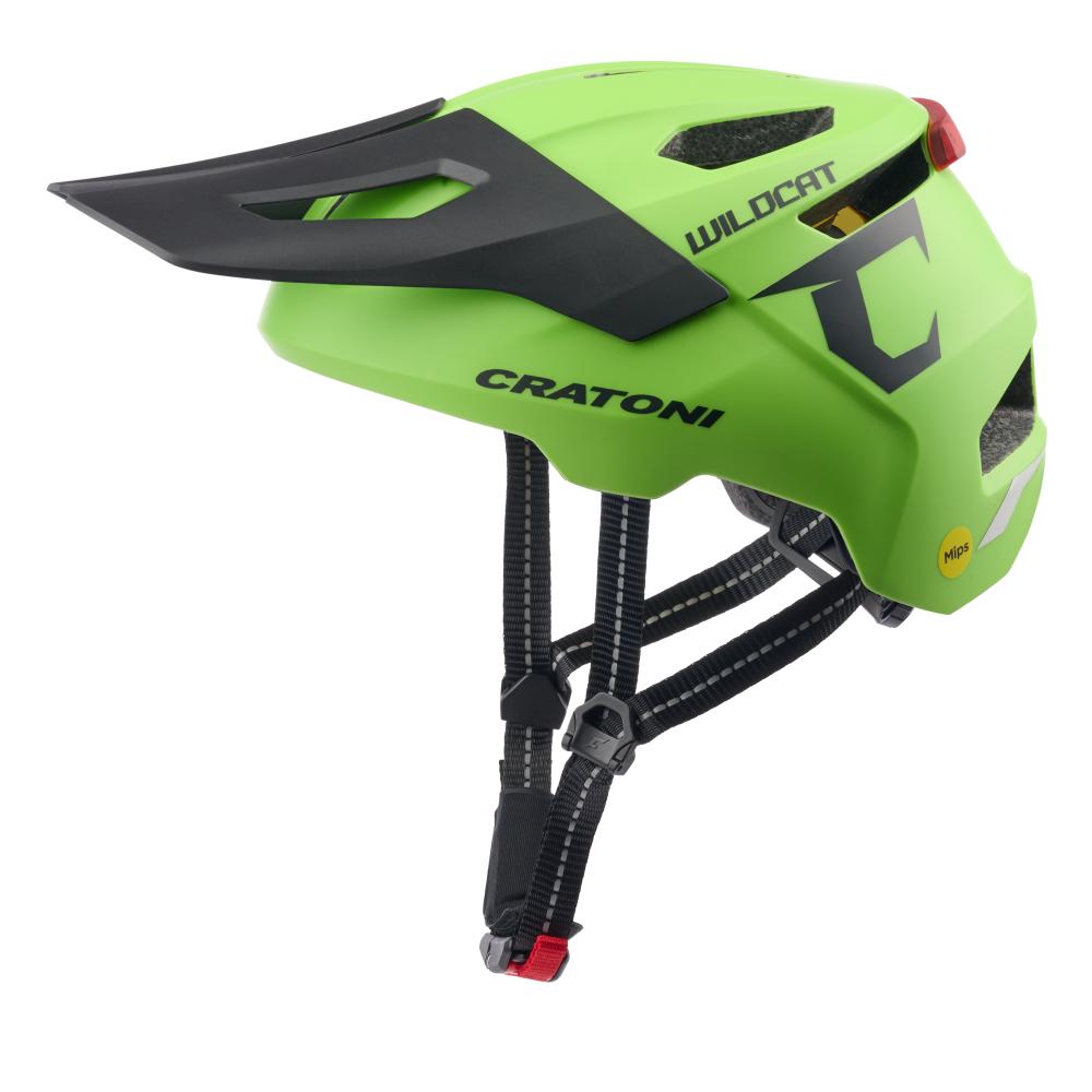 Cratoni WildCat MIPS Kinder MTB-Helm lime matt S-M, 49-56 Zentimeter, MIPS, LED-Rücklicht, 12 Belüftungen, Visier