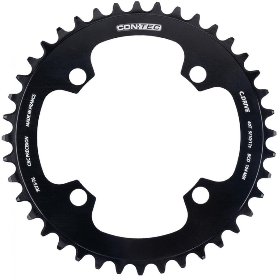 CONTEC Kettenblatt "C.Drive B"n4-Arm, 104mm Lochkreis, 9-/10-/11-fach, 3/32", Narrow-Wide (NW) Zahnprofil, Aluminium 7075, schwarznSB-verpackt, passend für Bosch Antrieb Gen.1, Gen.3 und Gen.4, 40 Zähne