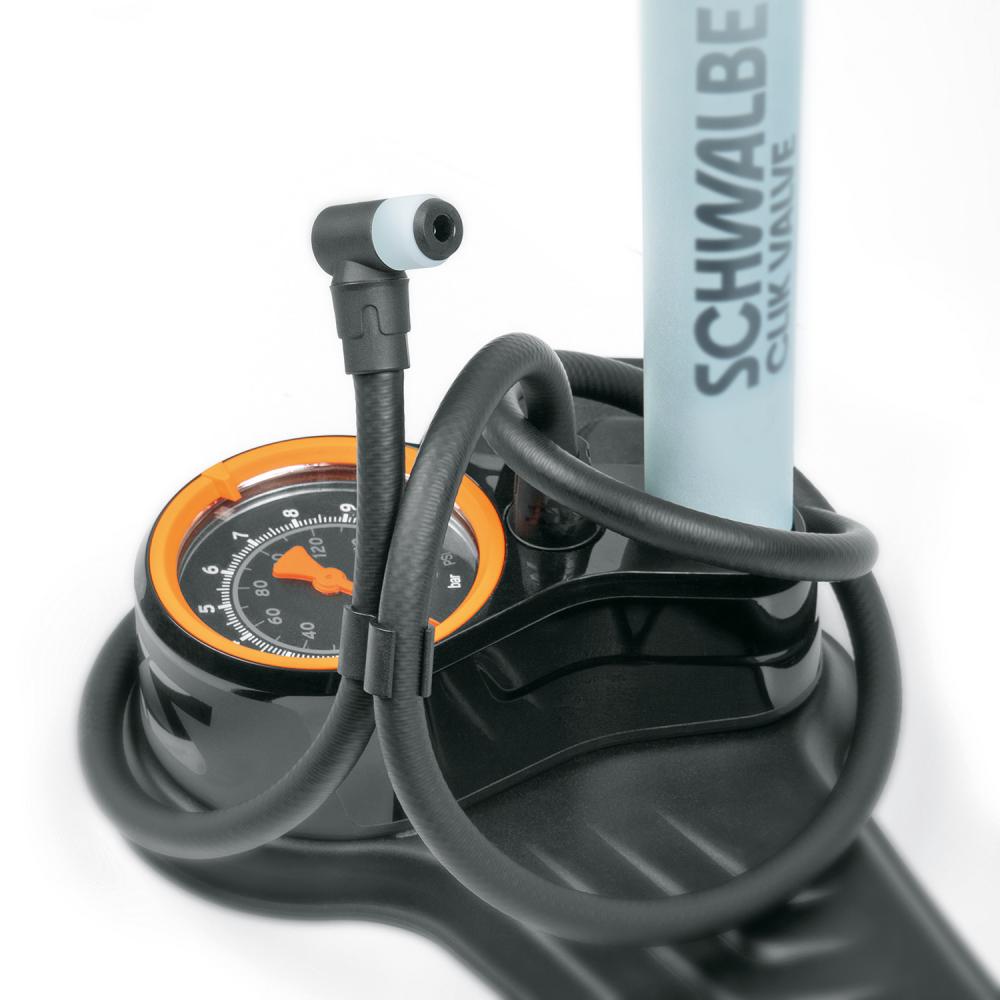 SKS Air-X-Plorer 10.0 Editions-Standpumpe mit Clik Valve & Manometer, 476 cm³ Hub, bis 10 bar, Soft-Touch-Griff, Made in Germany