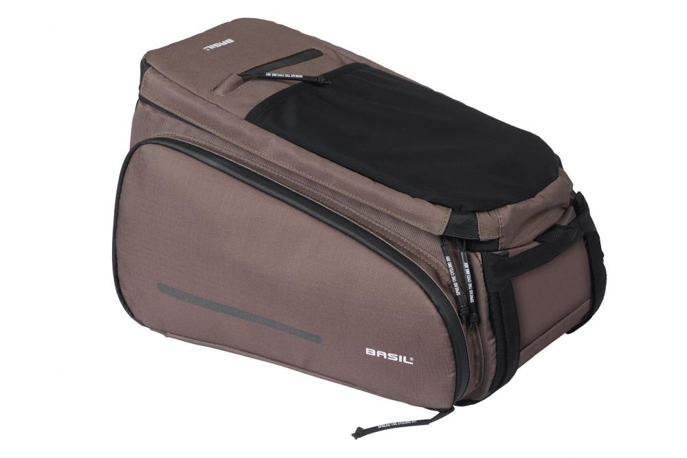 Basil Move Gepäckträgertasche 10-26 Liter Brau­n - recyceltes Polyester, MIK-Befestigung, erweiterbar, reflektierend
