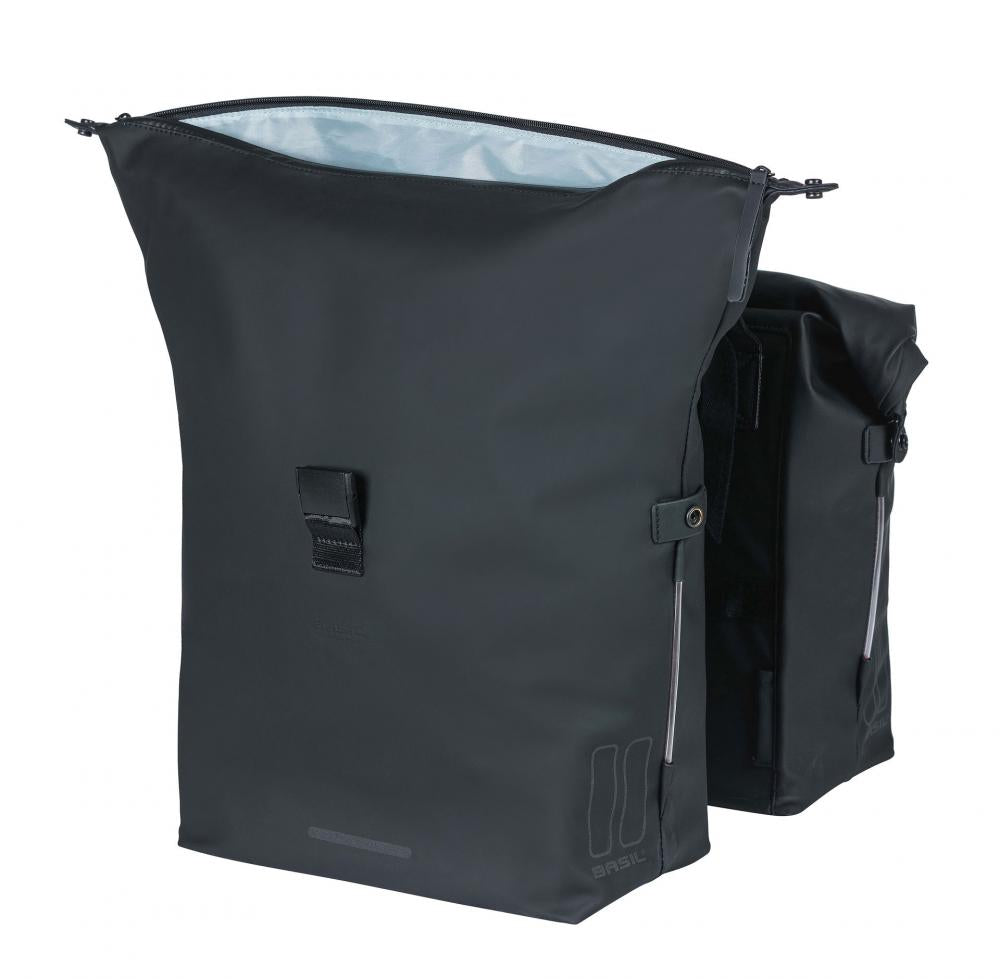 Basil Doppelpacktasche SoHo Nordlicht 41 Liter 31×13×37 cm Schwarz wasserdicht PU mit LED-Streifen