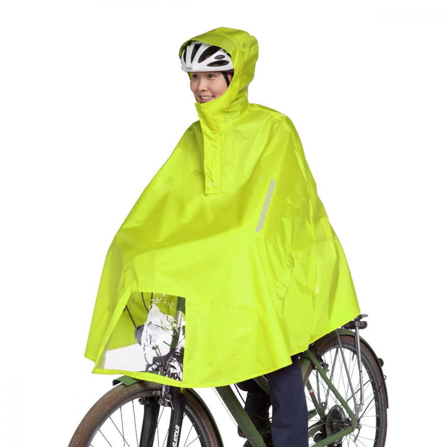 TATONKA Bike Poncho safety yellow Größe S - wasserdichter Fahrrad-Poncho aus recyceltem Polyester mit Sichtfenster, Reflektoren und Packbeutel