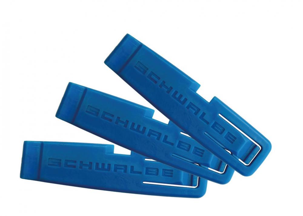 Drei blaue Schwalbe Reifenheber für den Fahrradreifenwechsel.