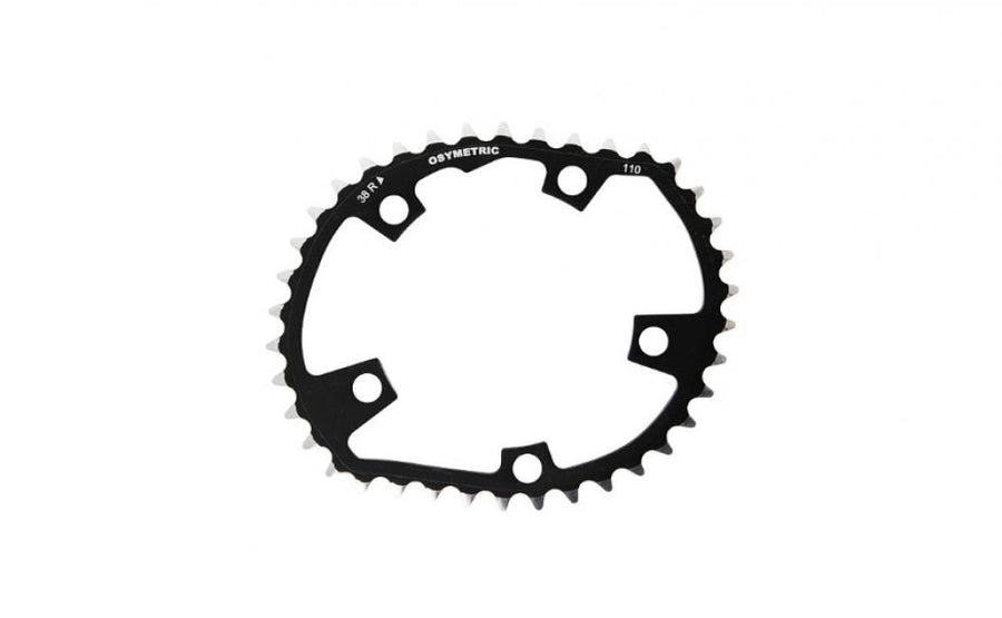 OsyMetric Kettenblatt Road 38 Zähne 110 mm Lochkreis - ovales CNC-gefrästes Aluminium-Kettenblatt für Rennradkurbeln, optimierte Trittleistung und Effizienz, schwarz