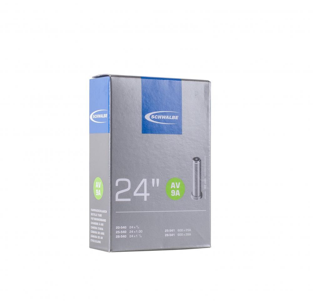 Schwalbe AV9A 24 Zoll Fahrradschlauch mit 40mm Autoventil für ETRTO 20/28-540/541, ideal für Rollstühle.
