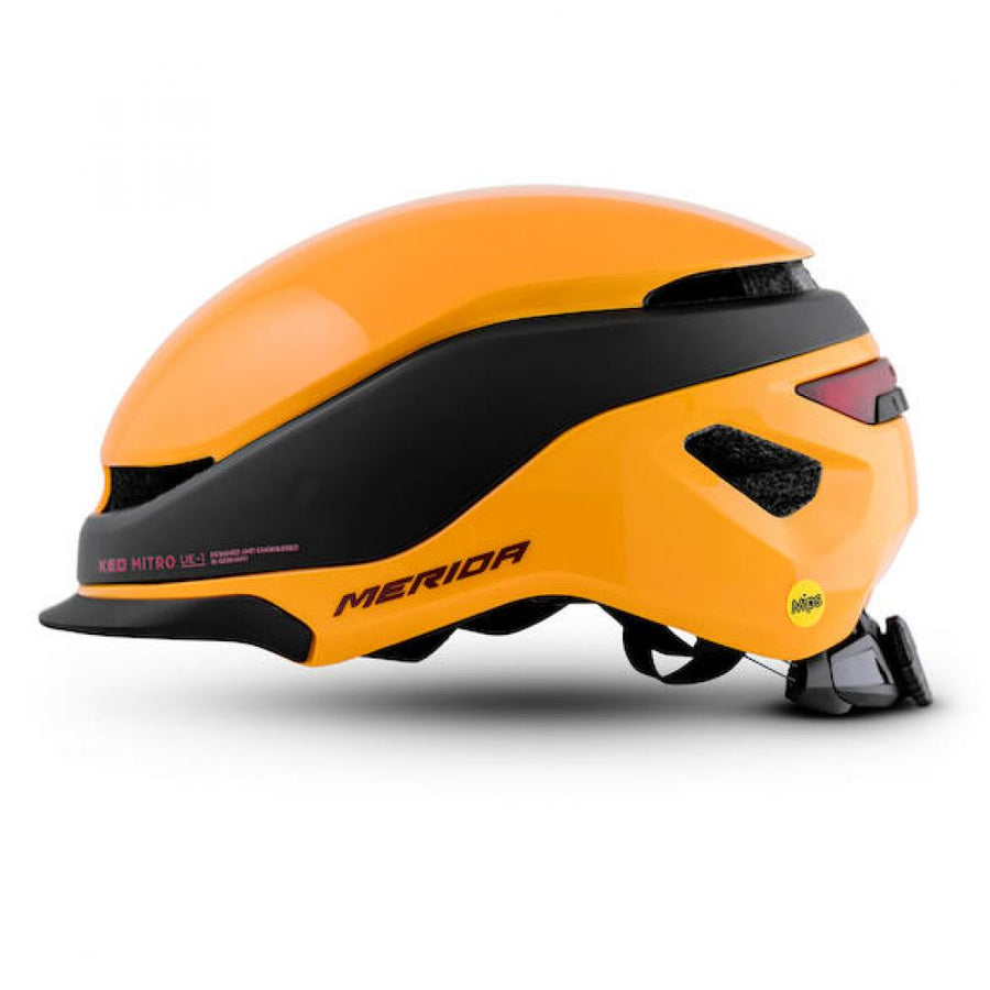 Merida Helm Mitro UE-1 M / 52-58 cm orange/schwarz - urbaner Sicherheitshelm mit MIPS & Licht