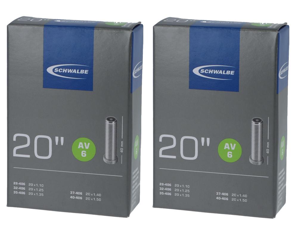 Zwei Schwalbe Fahrradschläuche AV6 20 Zoll, ETRTO 28-406 bis 40-406
