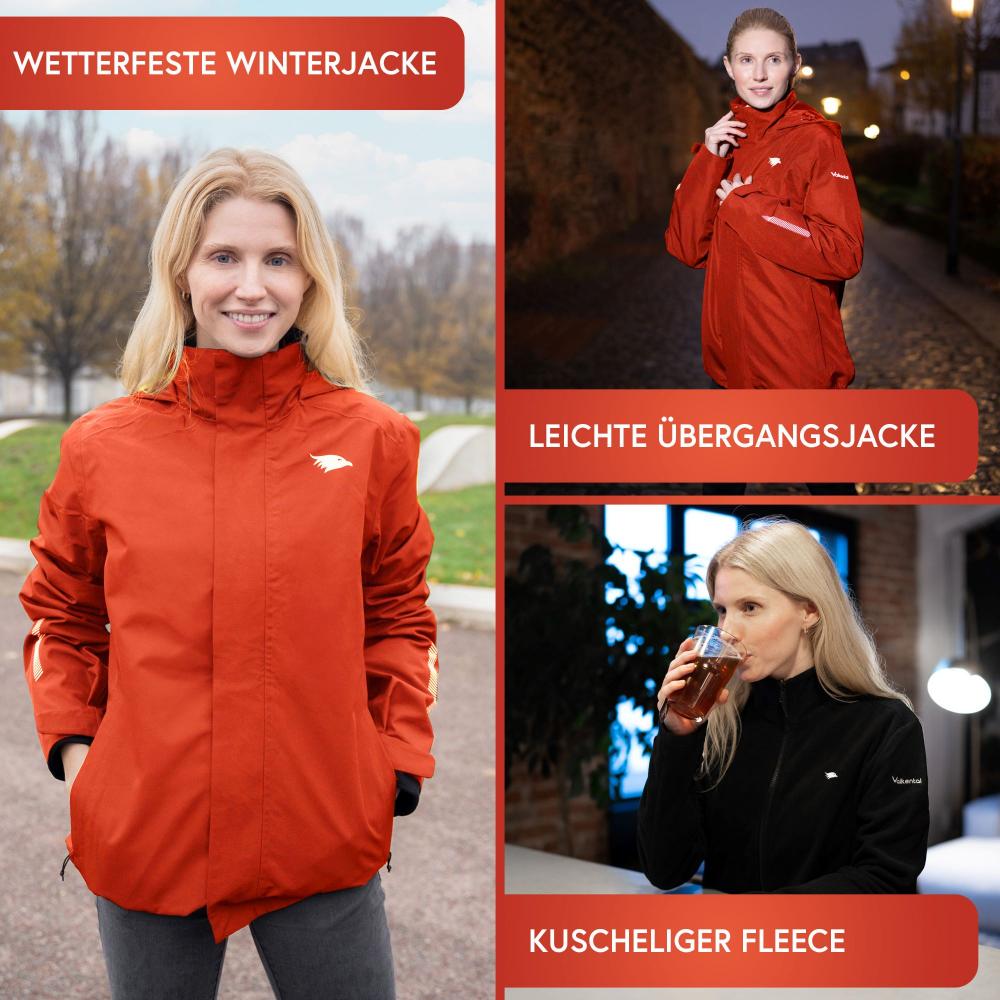 Valkental Damenjacke 3in1 Smart Jacket wasserdichte Jacke mit Fleece Zipp-In 3XL rot