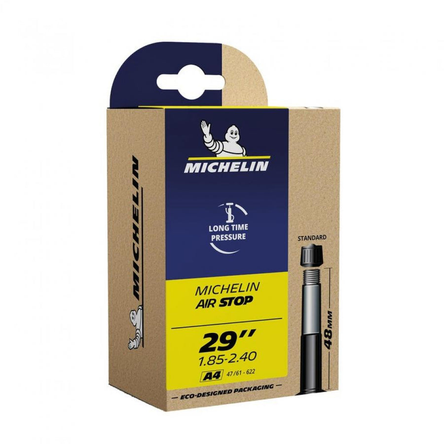 Michelin Airstop Fahrradschlauch A4 29x1.85-2.40 (47/61-622) mit 48mm AV Ventil in Öko-Verpackung.