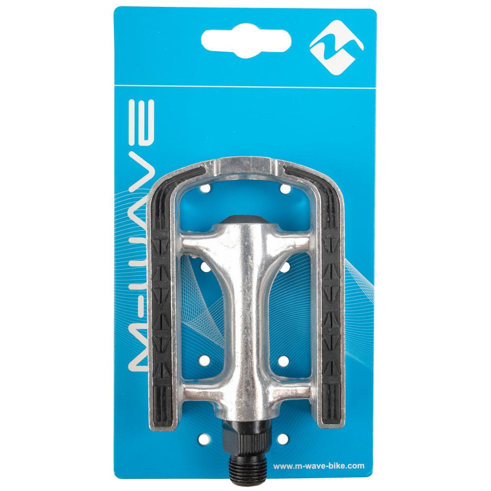 M-WAVE Steady-A8 Antirutschpedale 1 Paar silber-schwarz - Aluminiumkörper & Käfig, CrMo-Achse 9/16\", Kugellager gedichtet, Trittfläche 95x70 mm, Antirutschauflage, Reflektoren, StVZO zugelassen