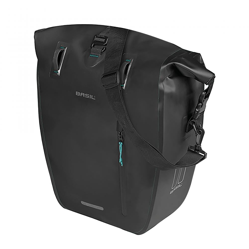 Basil Einzeltasche Rivo L schwarz 25-31L - Fahrradtasche mit MIK Hooks, wasserabweisend, große Hinterrad-Einzeltasche
