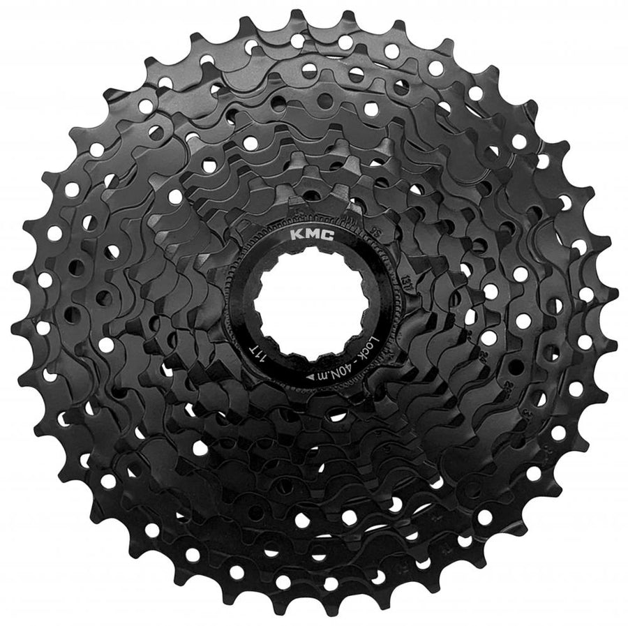 KMC REACT 10-fach Kassette, 11-36 Zähne, schwarz, Shimano HG kompatibel, Nahaufnahme.