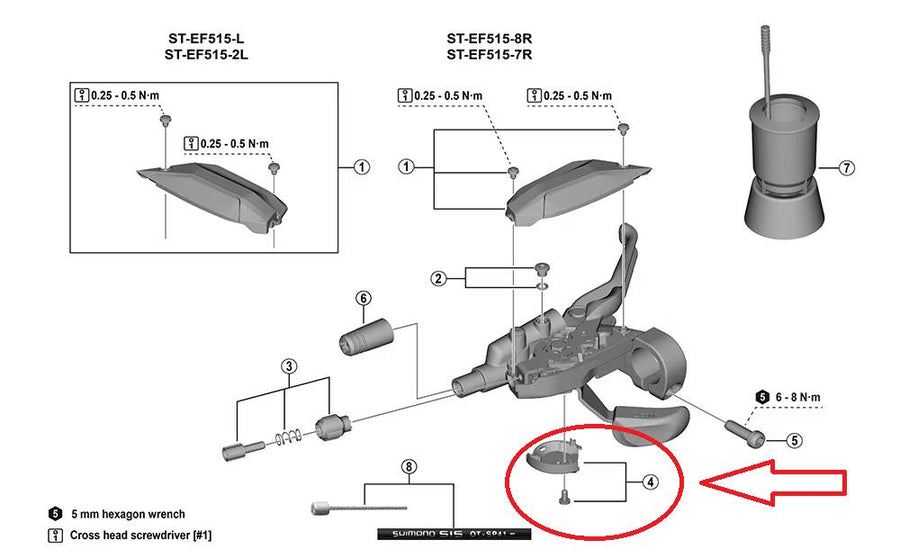 SHIMANO untere Abdeckung f.ST-EF515, links, m.Befestigungschr. M3x7mm general - 515,, 3x7mm, 7mm