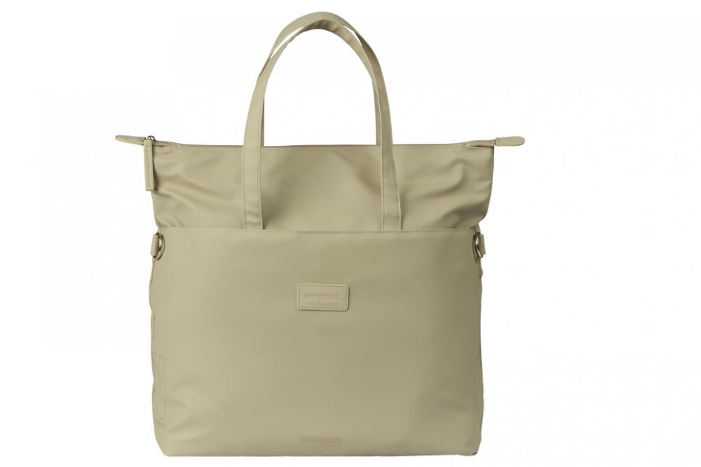 Basil Schultertasche Manhattan 12 Liter Taupe - wasserdichte Laptop-City-Fahrradtasche mit Hook-On-System