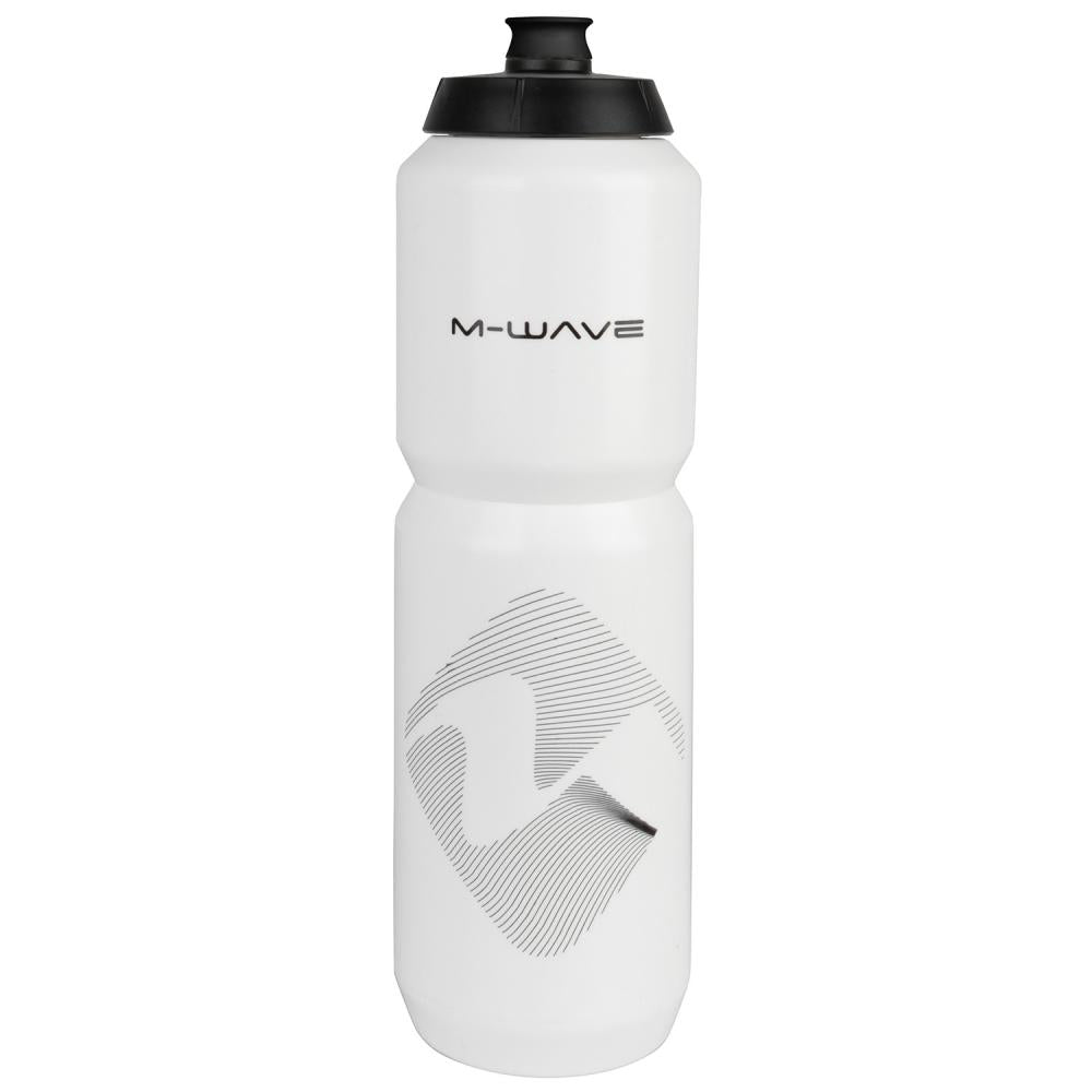 M-WAVE Trinkflasche PBO 1000, 1000 ml, Kunststoff, weiß/schwarz, mit Big-Flow-Mundstück & Skala, ideal für Radsport