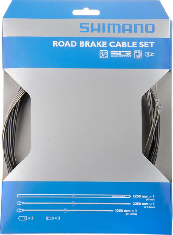 SHIMANO Bremszug-Set Road Edelstahl in Originalverpackung mit Bremszügen und Außenhüllen für Rennräder.