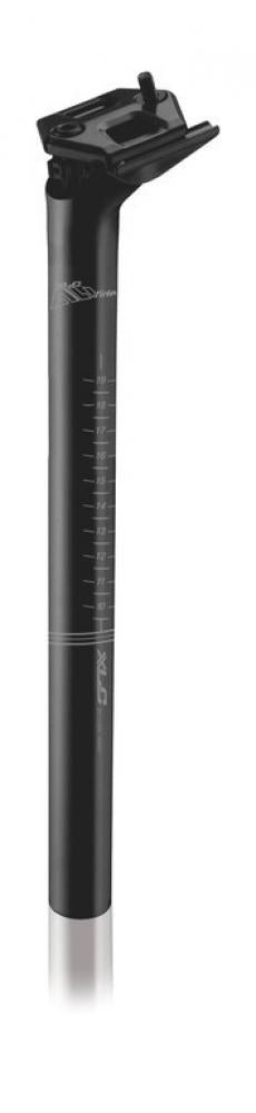 Schwarze XLC All Ride SP-O02 Sattelstütze, 27,2mm Durchmesser, 300mm Länge, mit Skala und Befestigungskopf.