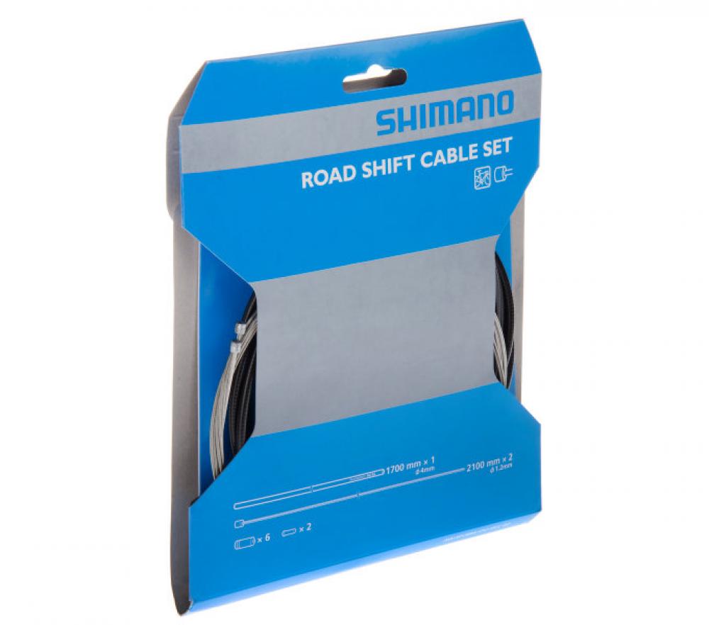 Shimano Road Schaltzugset und Bremszugset Road/MTB für Fahrräder in blau-grauer Originalverpackung.