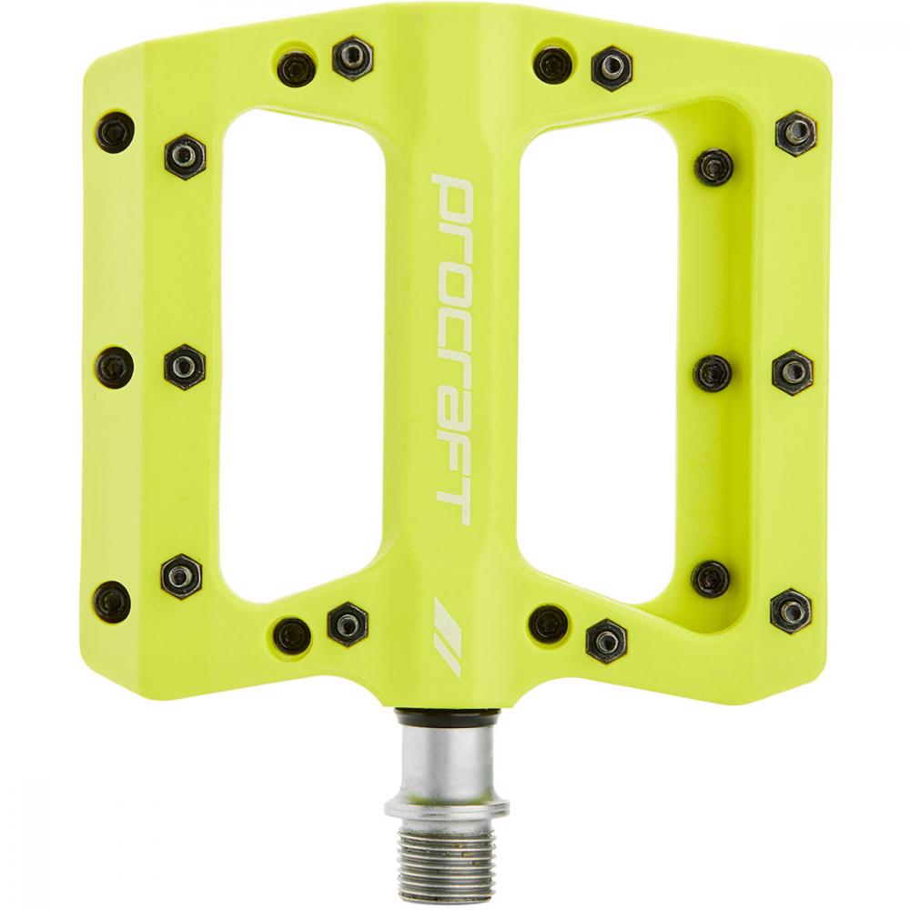 Procraft Pedale Flat Grip Essential Kunststoff 113 x 105 mm Lime - maximaler Grip für Trail und Alltag