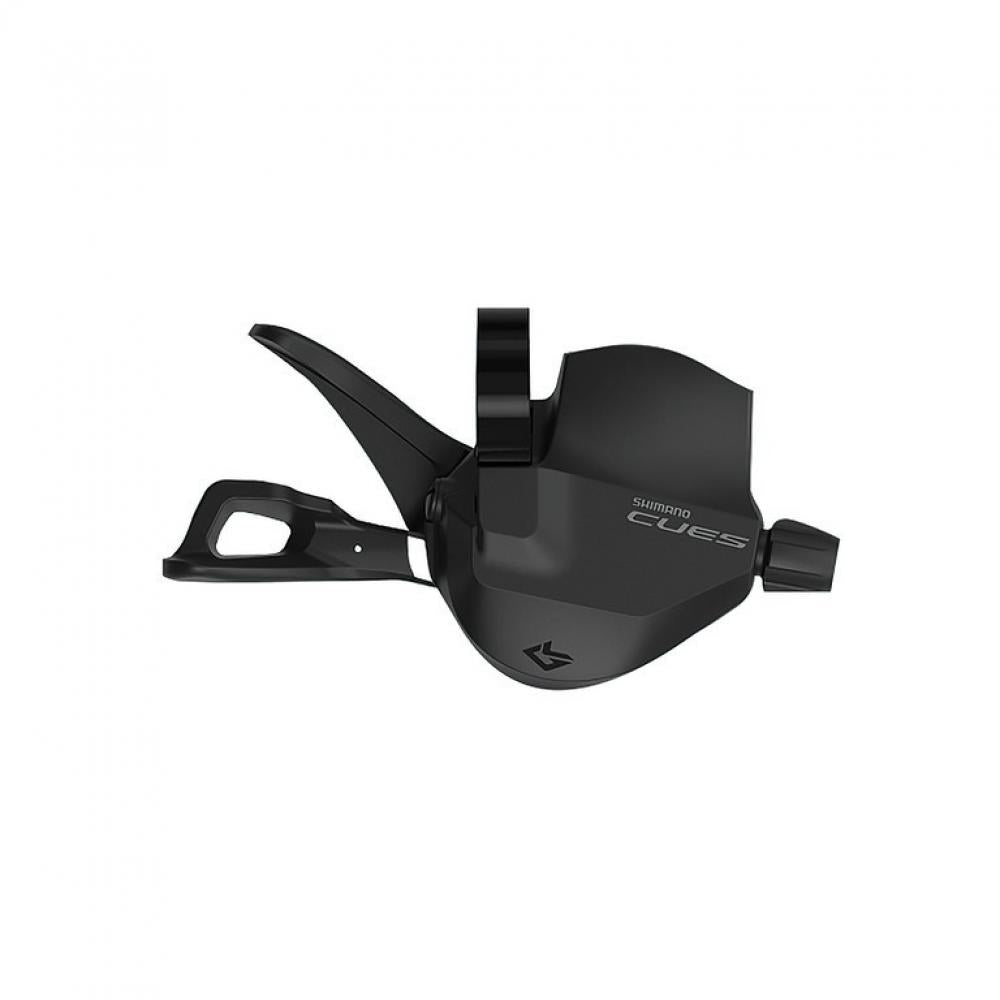 SHIMANO CUES SL-U6000 10-fach Fahrrad-Schalthebel, schwarz auf weißem Hintergrund.