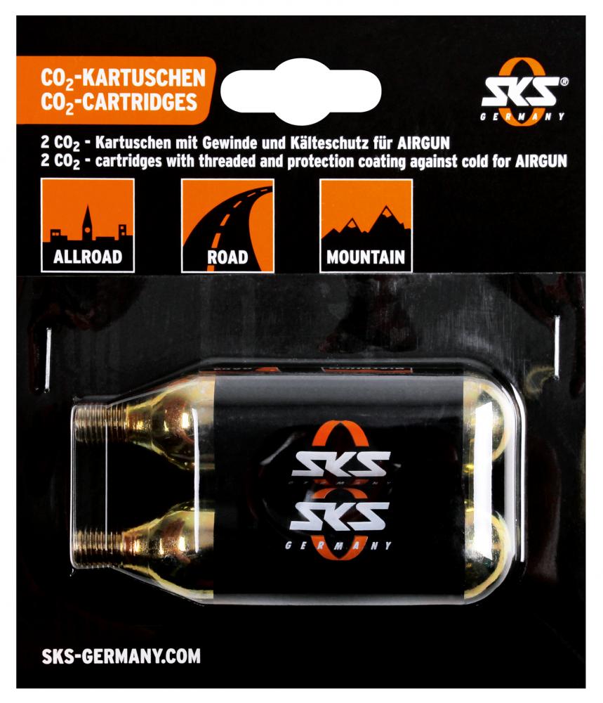 SKS CO2-Kartuschen 16g 2er Set mit Gewinde und Kälteschutz für Airgun, Airbuster und Airchamp.