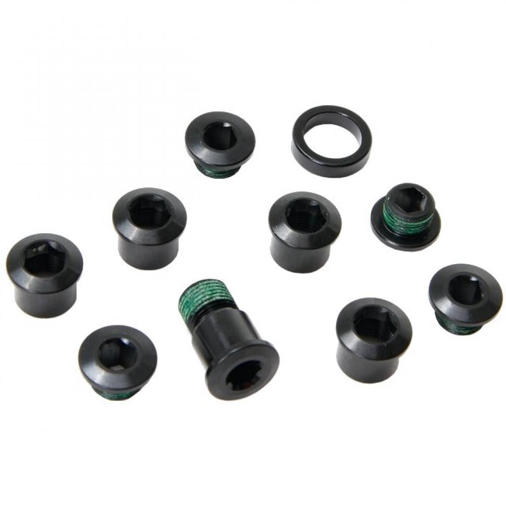Schwarze SRAM Aluminium Kettenblattschrauben für Red/Force Rennradkurbeln, sichere Montage.