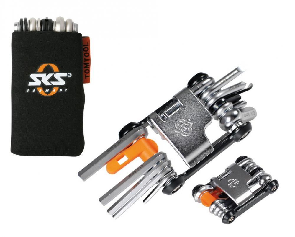 SKS Minitool TOM 18: Kompaktes Fahrrad-Multitool mit 18 Funktionen, inklusive Kettennieter, Reifenheber und Neoprentasche