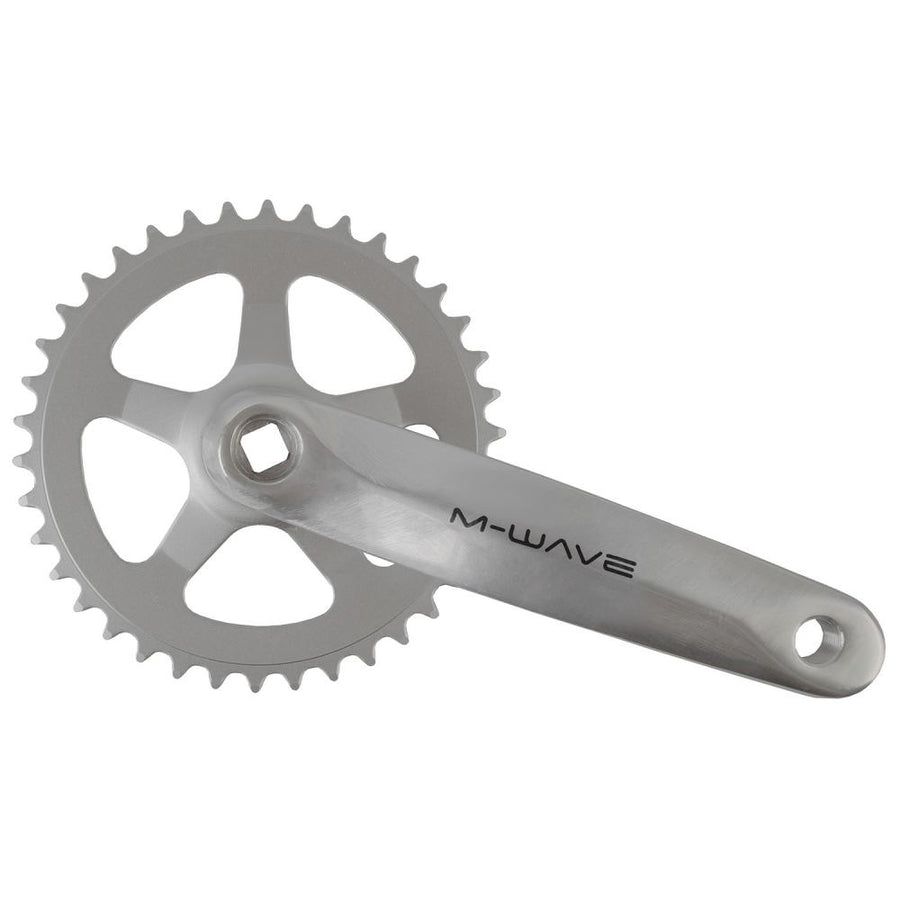 M-WAVE Kurbelsatz 38 Zähne 170 mm Aluminium Stahl 1-fach JIS silber für 1/2" x 3/32" Ketten City Trekking Räder langlebig stabil leichtgängige Kraftübertragung