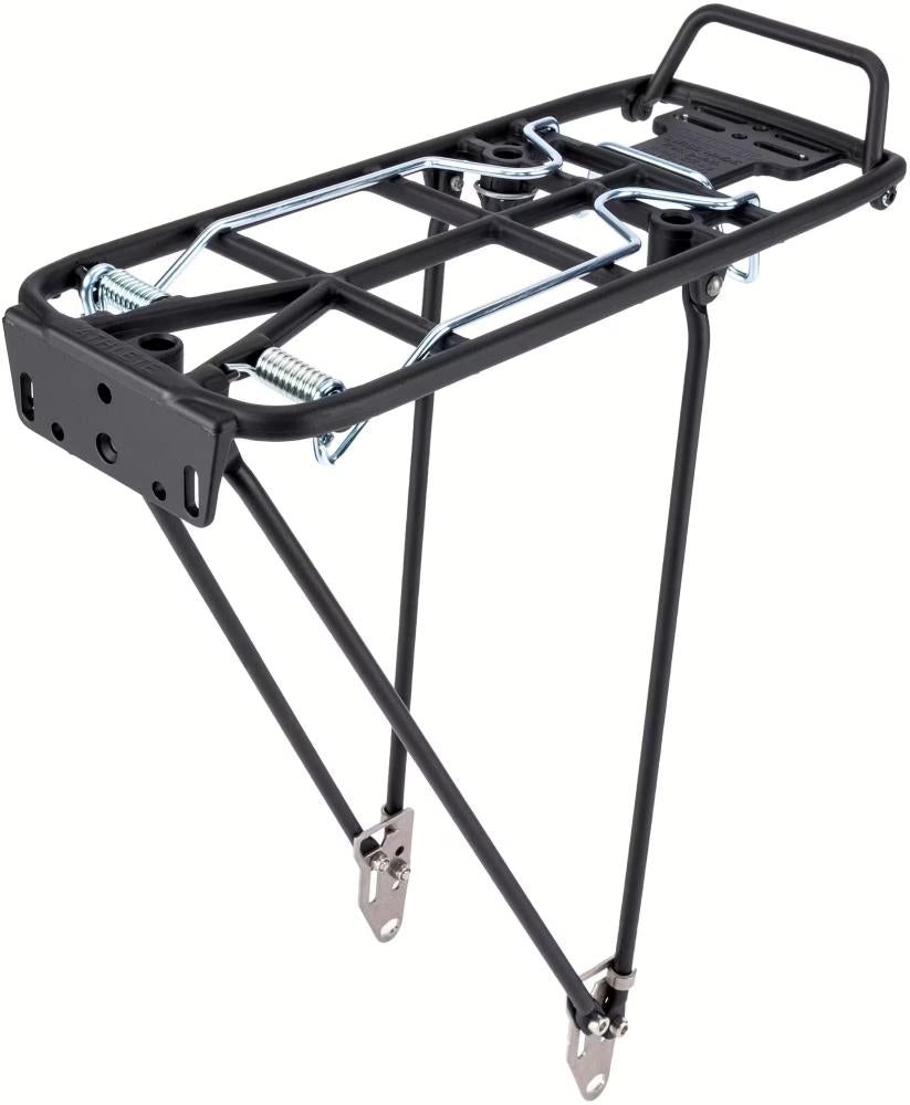Pletscher Gepäckträger Quick-Rack 28-29 Zoll - robuster Aluminium-Gepäckträger mit Federklappe, werkzeugloser Schnellmontage an Sattelstütze Ø 25-32 mm und Ausfallende, schwarz, bis 25 kg Tragkraft