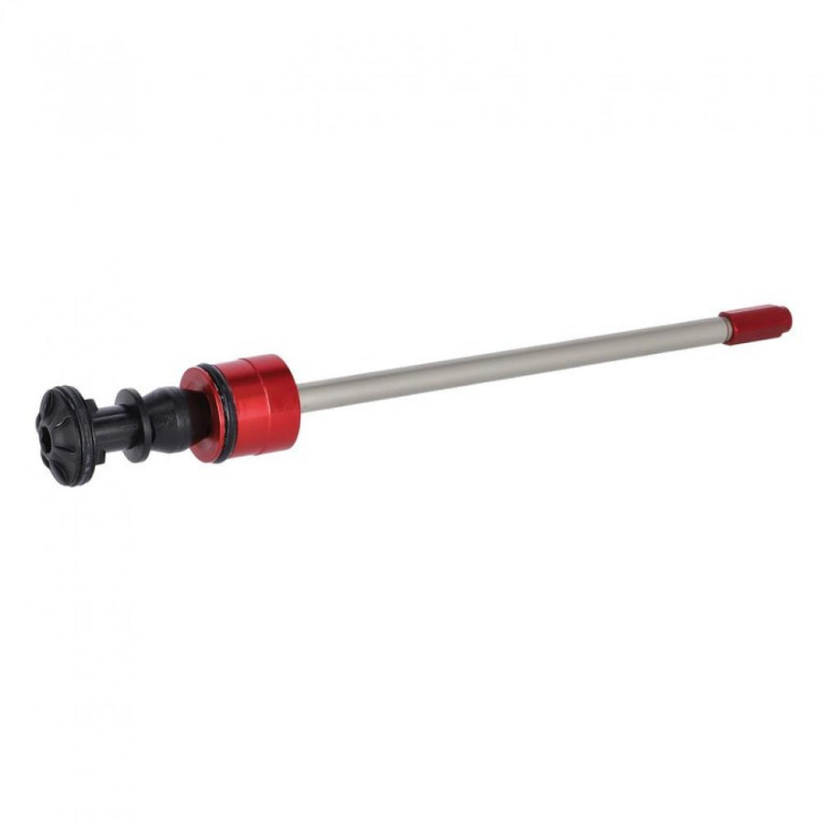 RockShox DebonAir Luftfeder Upgrade Kit 180mm Lyrik/Yari. Silberner Schaft, roter Zylinder, schwarze Kappe.