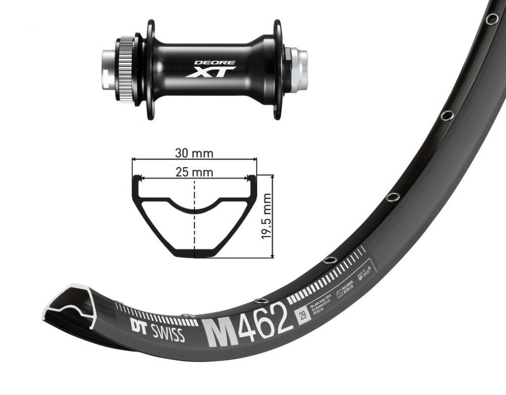 DT SWISS Laufrad Vorderrad 29 Zoll Deore Xt Schwarz Steckachse 15Mm 110Mm M462 Disc Schwarz Nirosta-Speichen Schwarz 32-Loch Bike-Parts