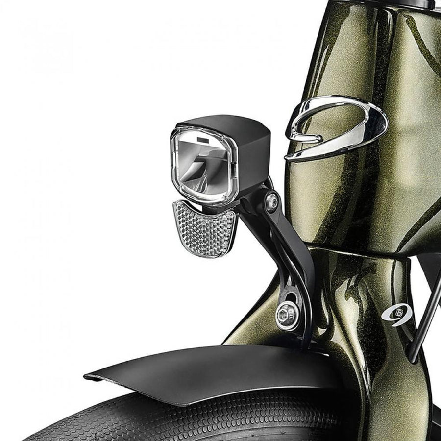 Kompaktes LITEMOVE RX-E50 E-Bike Frontlicht mit Gabelhalterung für starke Ausleuchtung am E-Bike.