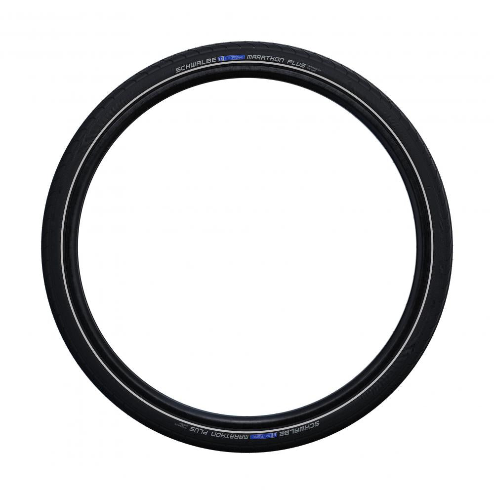 Schwalbe Marathon Plus Performance Line 25-622: Unplattbarer Fahrradreifen in Schwarz mit Reflexstreifen.