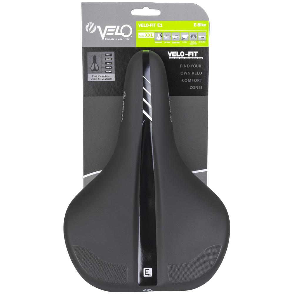 Velo E-Bike Sattel Velo-Fit E1 XXL schwarz mit CrMo-Gestell und Arc Tech Technologie.