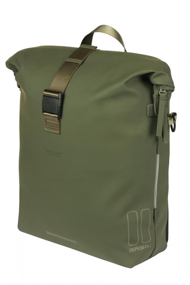 Basil SoHo MIK Studs 17 Liter wasserdichte Fahrrad-Umhängetasche - moss green, mit LED & Organizer