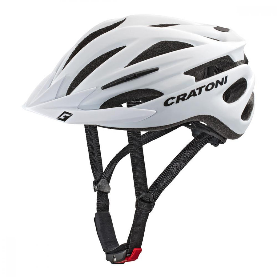 Cratoni Pacer MTB Fahrradhelm in mattem Weiß mit 20 Belüftungsöffnungen und abnehmbarem Visier.