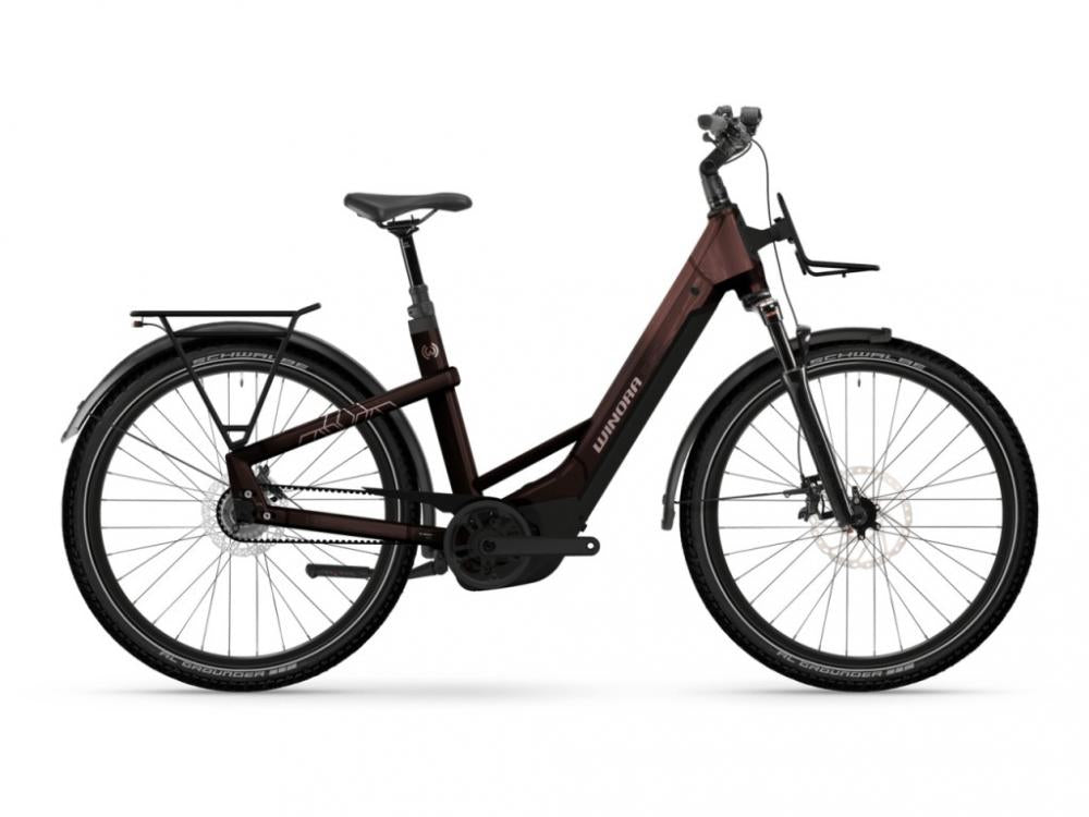 YAKUN R5 LOW E-Bike 600Wh Akku 5-Gang Nexus Nabenschaltung Rahmenhöhe S - Rot/Violett - E-City Bike