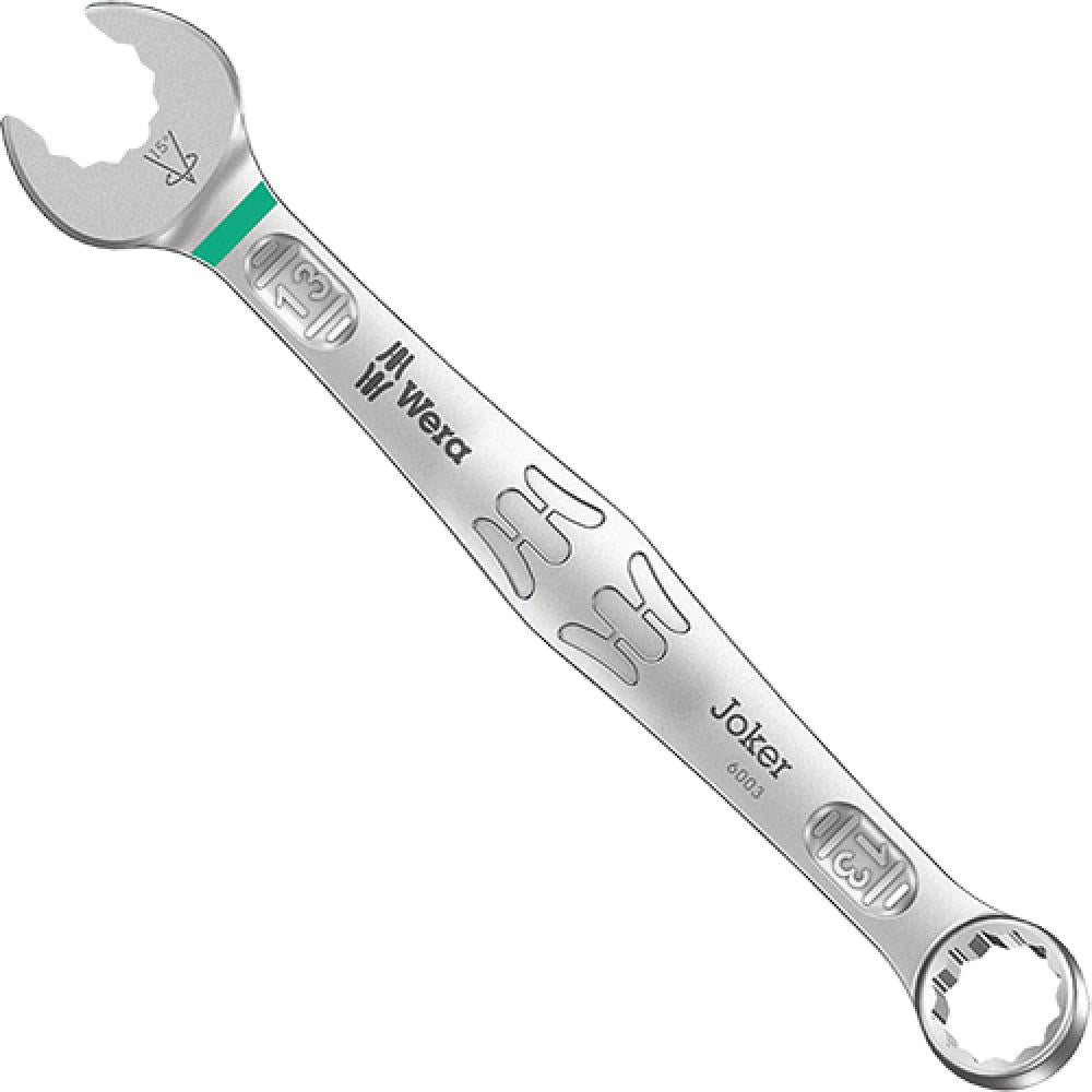 Hochwertiger Wera 6003 Joker Ringmaulschlüssel 13mm, silberfarben mit grünem Akzent und Wera Logo.