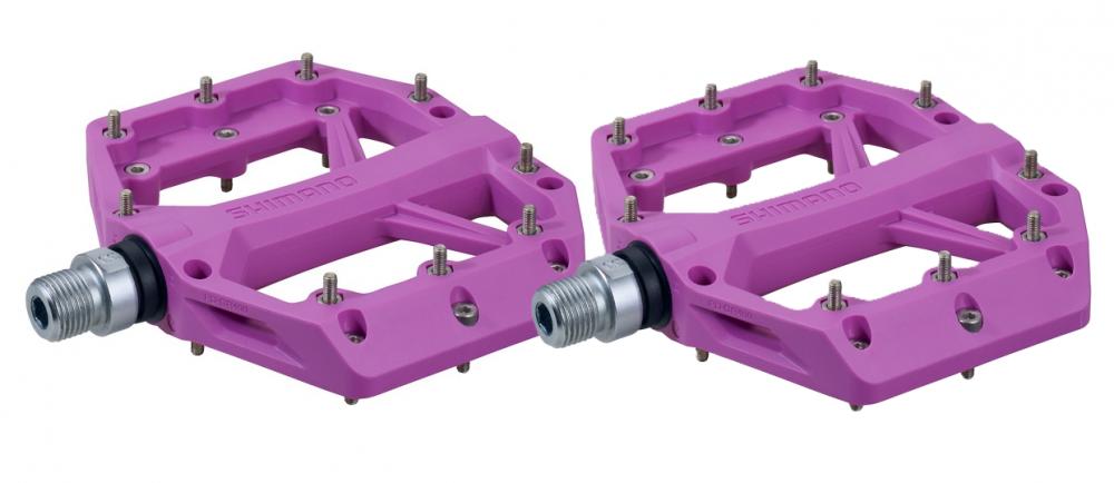 SHIMANO Pedal PD-GR400 Violett Flat Pedal - griffige Plattform für Trail und All-Mountain