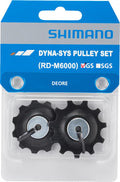 Shimano Deore RD-M6000-GS Schaltrollensatz mit zwei schwarzen Schalträdchen in blauer Originalverpackung.