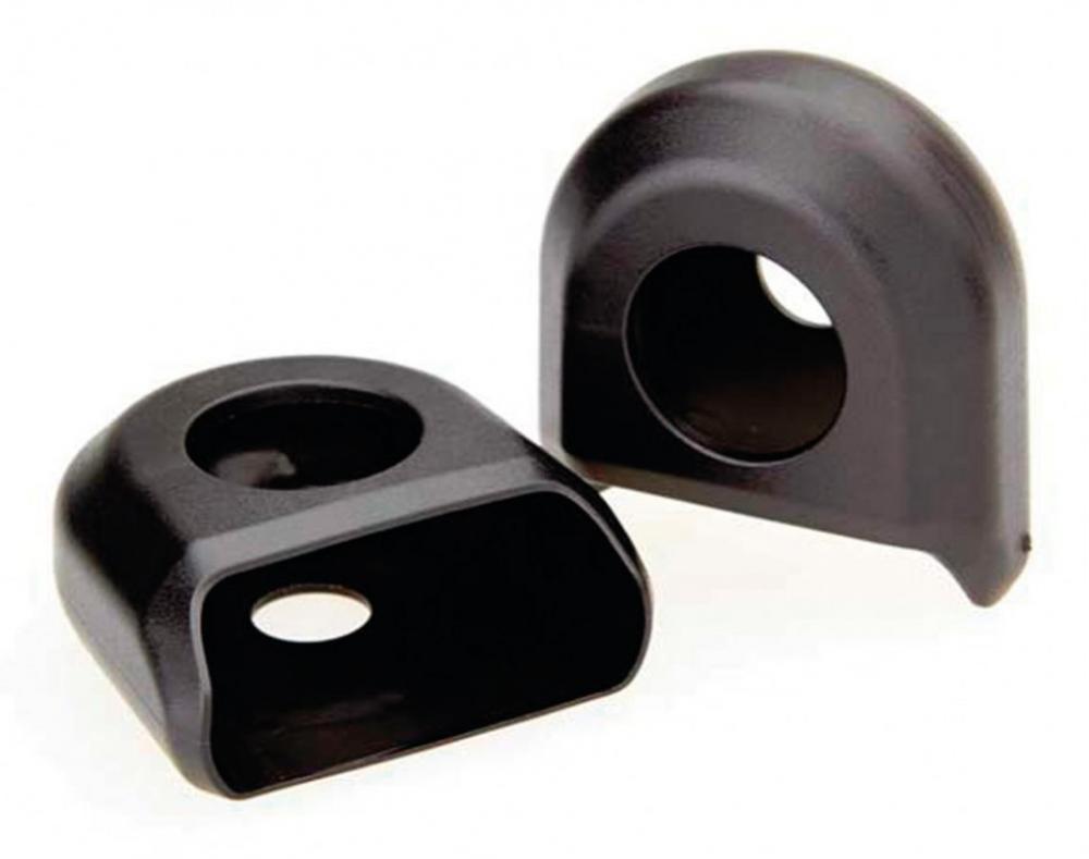 Zwei schwarze SRAM Kurbelarm Guards für zuverlässigen Schutz vor Kratzern an Fahrradkurbeln.