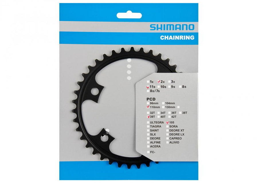 SHIMANO Kettenblatt 105 FC-5800 39 Zähne Schwarz - präziser Antrieb für Rennräder